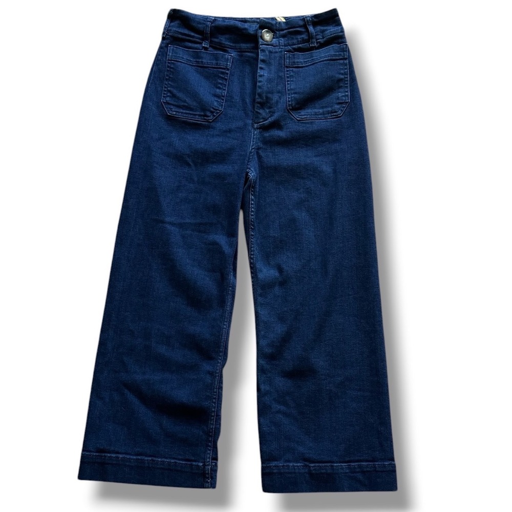 Maeve The Colette Wide Leg Crop Jeans Women 29 Blue High Rise Patch Pocket Retro